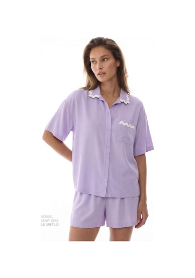 Penti Lila Ella Düğmeli Gömlek Şortlu Pijama Takımı