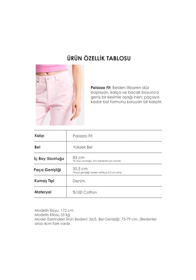 Itsbasic Kadın Açık Pembe Hera 6s6-98 Palazzo Fit Bol Kesim Denim Jean