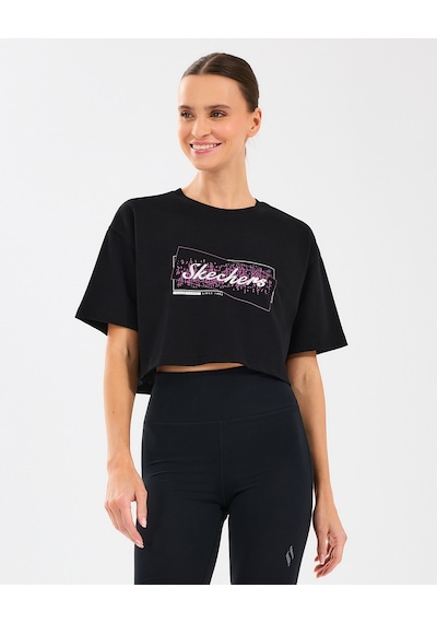 Skechers W Crop Fit Graphic Tee T-shirt Kadın Siyah Tshirt S2510144-001 Siyah