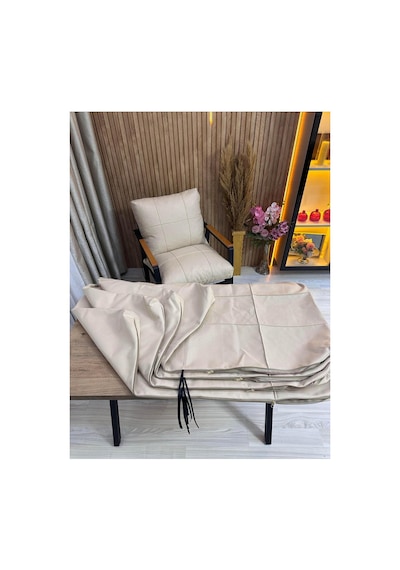 Outdoor Kumaş,bahçe Minderi,balkon Minderi,koruyucu Kılıf , 2-1-1 Takıma Uygun 4 Adet Pofuduk Model ,minder Kılıfı Ekru