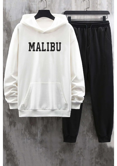 Uyguntarz Unisex Malibu Baskılı Eşofman Takımı Beyaz
