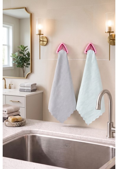 4 Adet Yapışkanlı Havlu Örtü Bez Askısı Mutfak Banyo Ev İçi Pratik Organizer Askılık Seti Çok renkli
