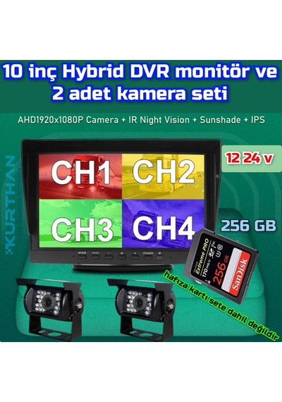 10 ''hybrid Dvr Ekran 2 Adet Ir Ledli Bus Kamera Set 12-24 Volt