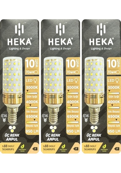 3 Adet Heka 10w 70w Sarı-günışığı-beyaz E14 Duylu Üç Renkli Led Mısır Ampul