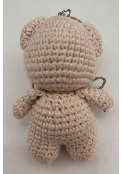 El Yapımı Amigurumi Ayıcık Anahtarlık - Örgü Figür, Jüt Fiyonklu 9-10 Cm Kirli Beyaz Kirli Beyaz