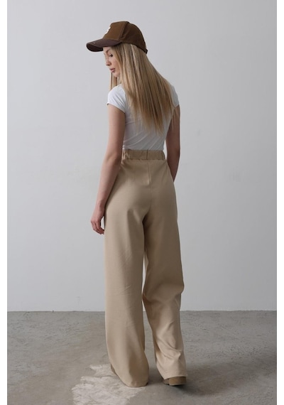 Ge Ticaret Beli Yarım Lastikli Palazzo Pantolon - Camel Camel