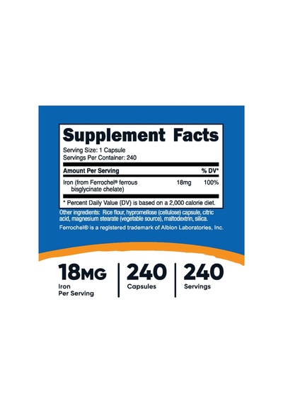 Nutricost Chelated Iron From Ferrochel 18mg, 240 Capsul.tr ...