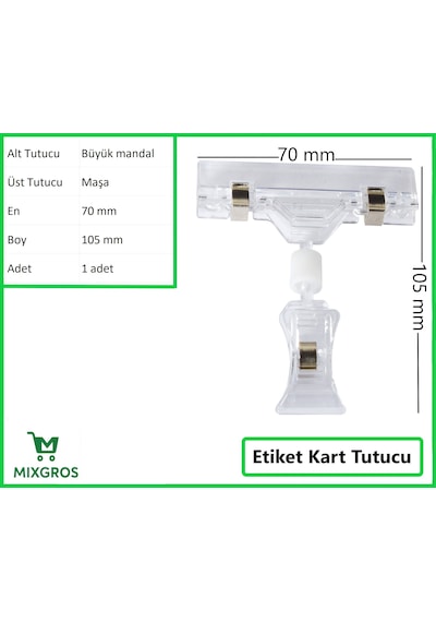 Etiket Tutucu / Maşalı / Büyük Mandal / Şeffaf / 70x105 Mm / 1 Adet