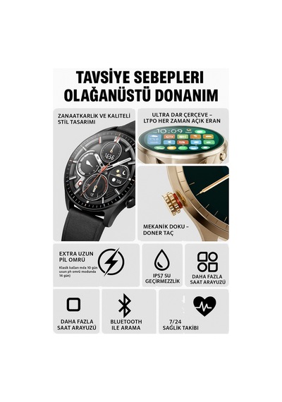 1.51 İnç Amoled Ekranli Akilli Saat - Her Zaman Açik Ltpo Ekran, Deri Kordon Tüm Telefonlara Uygun