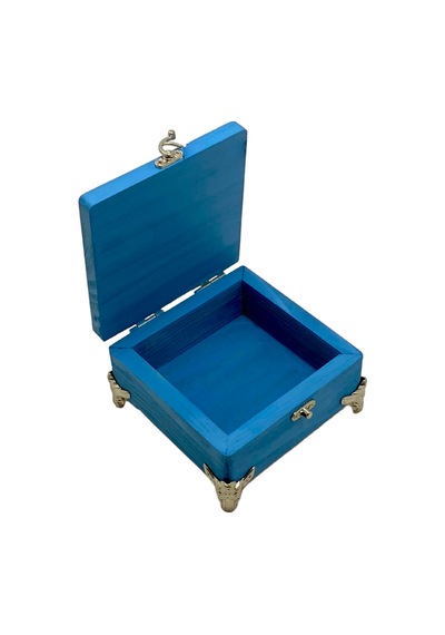 Doğal Ahşap Takı Kutusu Ahşap Saklama Kutusu Beyaz Çam Mavi Boy:12cm En:12cm Yük:6cm