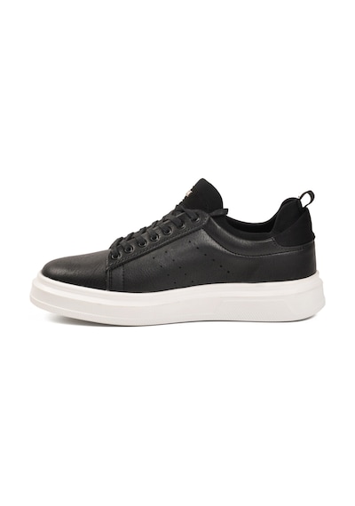 Siyah Beyaz Bağcıklı Cilt Hafif Esnek Erkek Sneaker 179 M SİYAH-BEYAZ