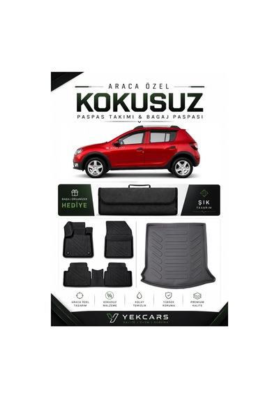 Dacia Sandero 2007 Model Aracınıza Özel 4d Karbonlu Kauçuk Paspas Takımı Ve Bagaj Havuzu