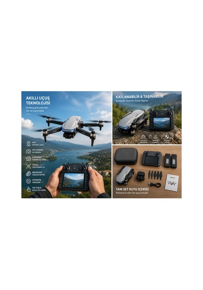 Gps Drone 4k Çift Kamera Ekranlı Kumanda 2 Batarya Katlanabilir Brushless Motor Beyaz