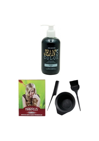 Yeşil 250 ml Jeans Color Saç Boyası Saç Açıcı Ve Fluweel Saç Boya Kabı Seti