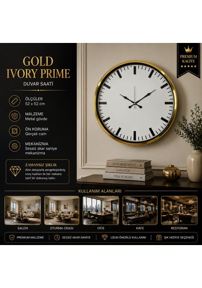 Gold Ivory Prime 52 X 52 Cm Duvar Saati