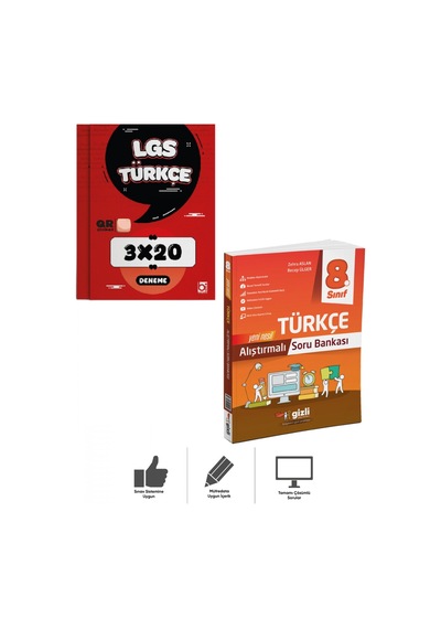 Gizli 8. Sınıf Türkçe Alıştırmalı Soru Bankası + Deneme Sınavı 2 Kitap Bigelio + Gizli