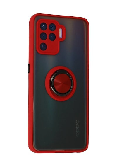 Newface - 398 - Oppo Reno 5 Lite Kılıf Montreal Yüzüklü Silikon Kapak - Csmo-tex - - Kırmızı