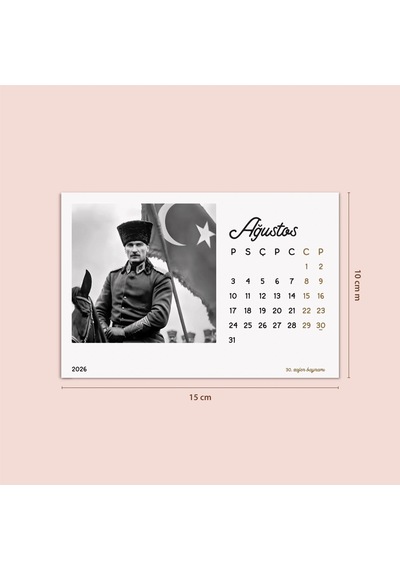 2027 Atatürk Masa Takvimi Doğal Ahşap Tabanlı Masaüstü Takvimi