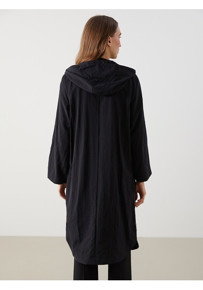 Lcwaıkıkı Classic Siyah Kapüşonlu Düz Oversize Kadın Tunik