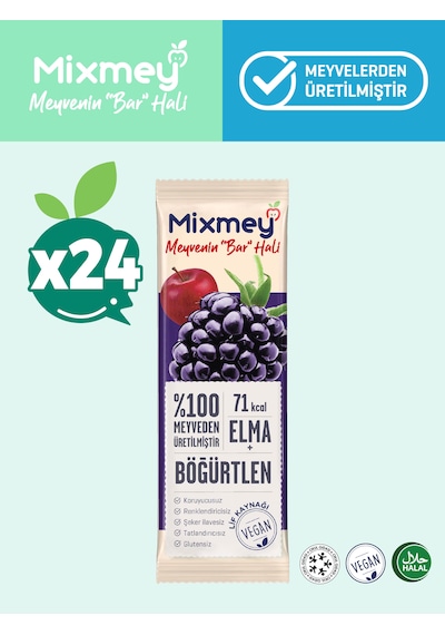 Mixmey Böğürtlen Meyve Barı 24 Adet | Atıştırmalıklar – Vegan, Glutensiz, Koruyucusuz 20gx 24adet