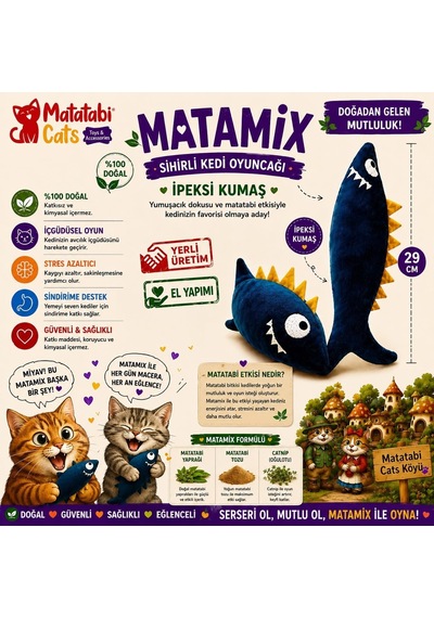Spino Matatabi Matamix Matatabı Yaprağı, Matatabı Tozu,premium Catnip İçerikli, Sesli, Kumaş Kedi Oyuncağı 27 Cm