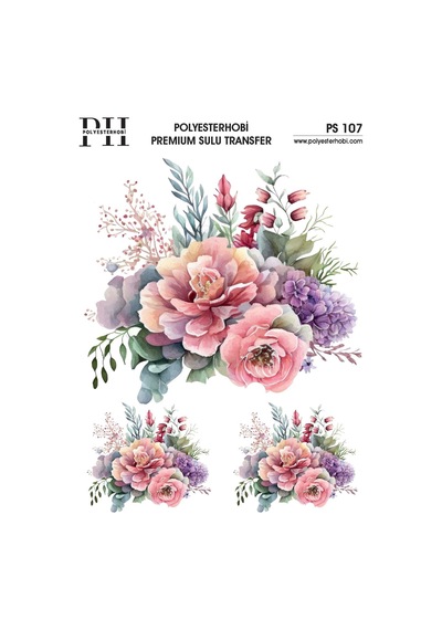 Polyesterhobi Premium Sulu Transfer 25x35 Cm Çiçek Desenli Ps 107