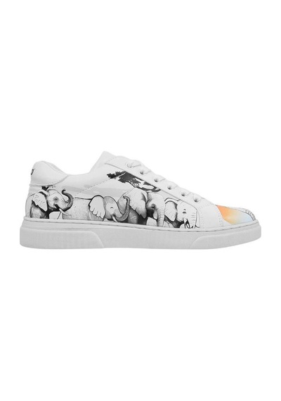 Kadın Vegan Deri Beyaz Sneakers - Sunset Animals Tasarım Çok Renkli