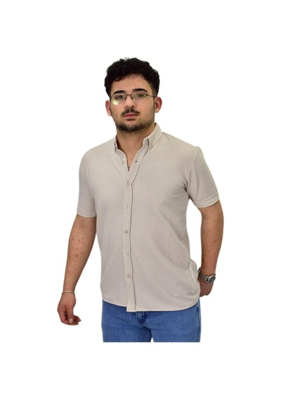 Erkek Büyük Beden Gömlek Yaka Düğmeli Tişört Bgl-st04525 Taş
