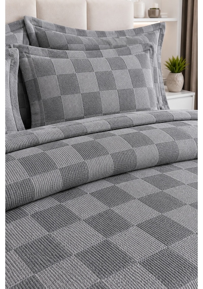 Liva Çift Kişilik Pike Takımı Yatak Örtüsü 2 Yastık Kılıfı Dokulu Pike Seti 220x240 Cm Gri