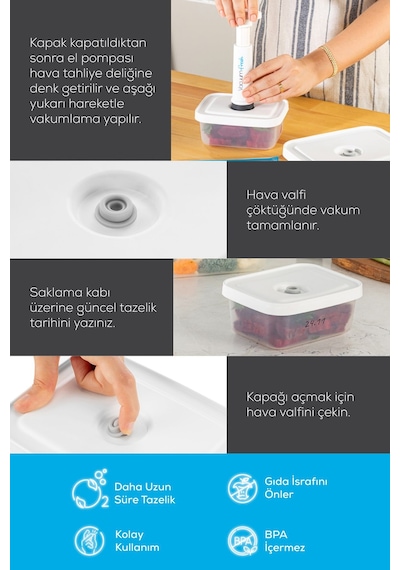 Vienev Vacuumfresh 2li 450 ML VakuMLu Gıda Saklama Kabı Seti Beyaz