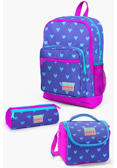 Coral High Kids Lavanta Pembe Kalp Desenli 3 Lü Okul Çanta Seti Set0123706