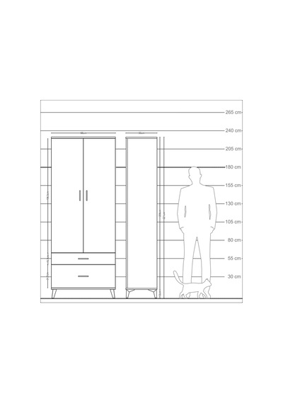Arges Dolap 2 Raflı 2 Çekmeceli Tek Askılı 88x30x221 Aytaşı-a... Aytaşı