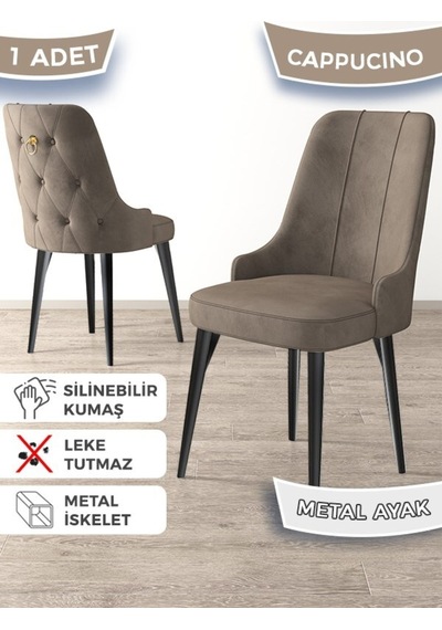 Canisa Newa Serisi,1.sınıf Babyface Kumaş Siyah Metal Ayak Gold Halkalı, 6 Adet Cappucino Sandalye Sandalye Cappucıno Ayakları Siyah