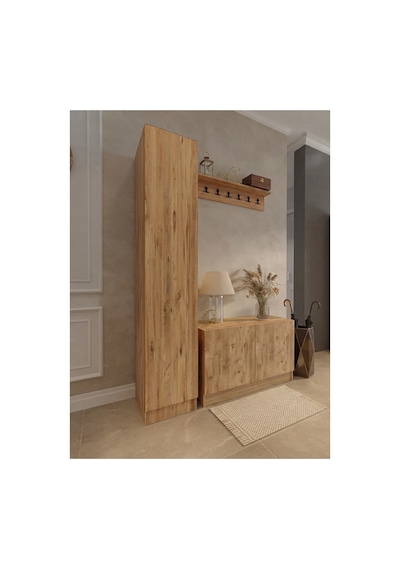 Karnaval Portmanto P9101-6 Çam - 3 Kapaklı Askılık Portmanto - Vestiyer - Ayakkabılık