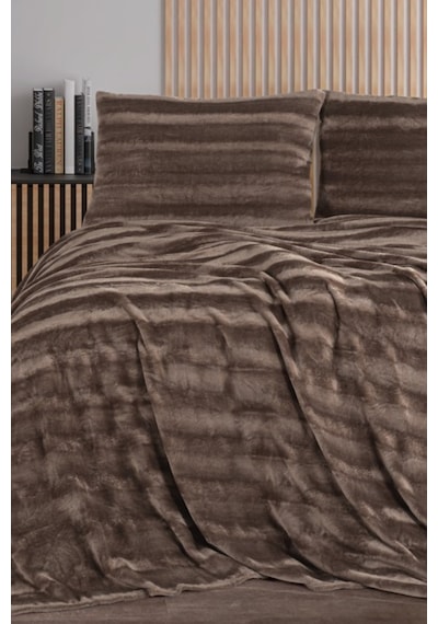 Zebra Casa Cozy Çift Kişilik Kahverengi Battaniye Takımı Kahverengi