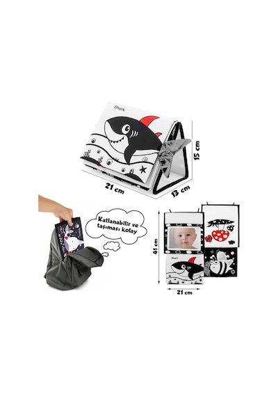Tummy Time Hışırtılı Yumuşak Bez Aktivite Kitabı - Siyah Beyaz