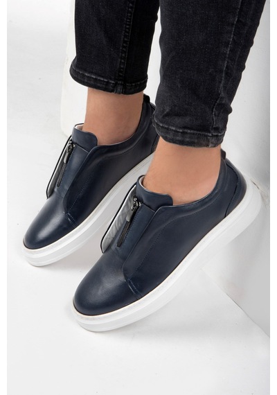 Ducavelli Ventu Erkek Hakiki Deri Sneaker, Fermuarlı Sneaker, Hakiki Deri Sneaker, Erkek Sneaker Lacivert