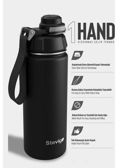 Stevig St-207 1 Hand Leak-proof Sızdırmaz Çelik Termos 500ml Black Siyah