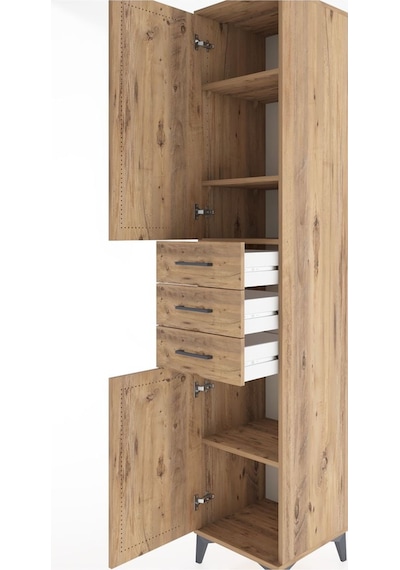 Hyperion Dolap 4 Raflı 3 Çekmeceli 2 Kapaklı 44x44x221 Çam-çam Çam