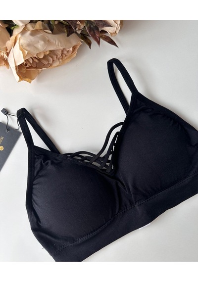 Günlük Kullanım Önü Bağlama Detaylı Padli Yumuşak Bralet Siyah