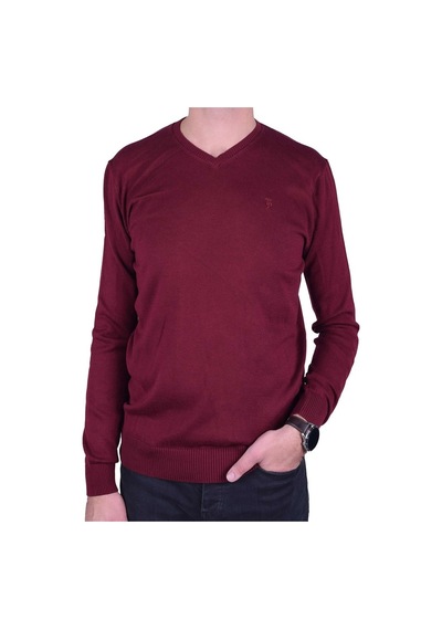 Ottomoda Regular Fit Bordo Erkek Pamuklu Düz Triko Kazak, Ot-Kzk-20011 Bordo