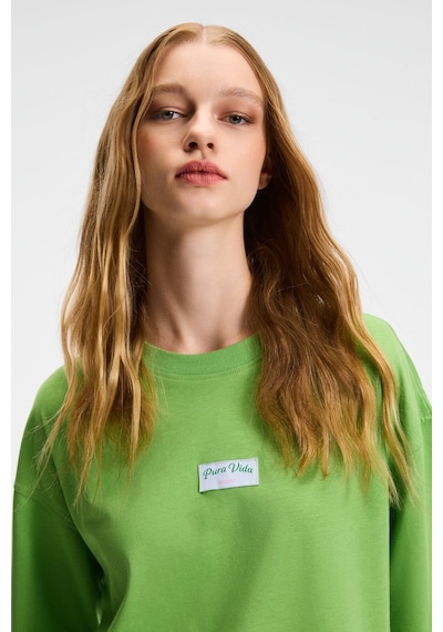 ETHIQUET ZEY INA Kadın %100 Pamuk Baskılı Regular Fit Kısa Kollu Bisiklet Yaka Yeşil T-Shirt