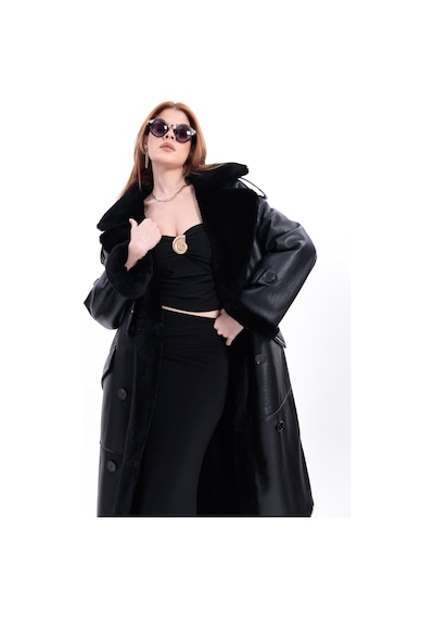 M M Marki Marki Kadın Hakiki Deri Uzun Palto Siyah Oversize Kruvaze Düğmeli İçi Kürklü 115 Cm M M Marki Marki Kadın Hakiki Deri Uzun Palto Siyah Oversize Kruvaze Düğmeli İçi Kürklü 115 Cm