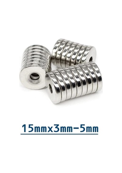 Hobialem 5 Adet - Havşa Delikli, Neodyum Mıknatıs, 15x3 Mm, Çok Güçlü Magnet