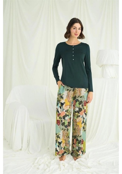 Will Like Çiçek Ve Yaprak Desenli Pijama Takımı Yeşil