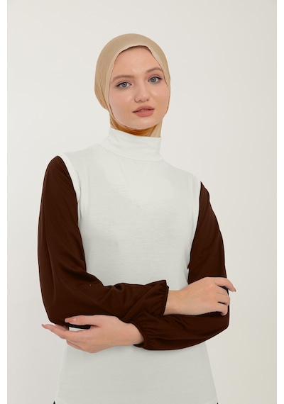 Sonbaharmoda Kadın Sıfır Kollu Yarım Balıkçı Yakalı Penye Likralı Body - Ekru Ekru