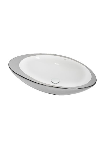 Lucco Gocce 74 CM Elips Lavabo Içi Beyaz Dışı Gümüş