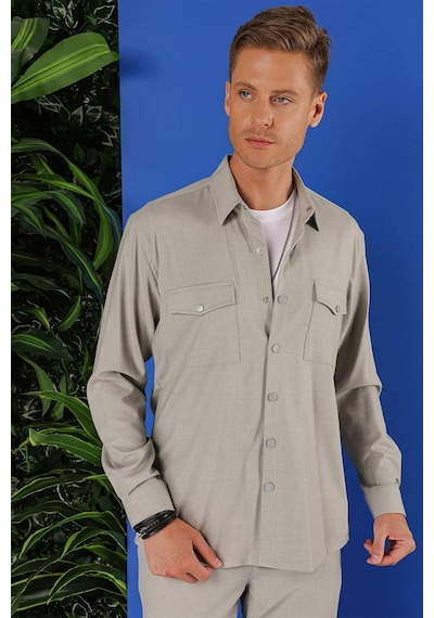Efor G 1552 Slim Fit Açık Gri Klasik Gömlek Gri