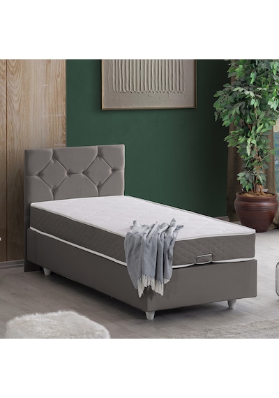 Glamis Tek Kişilik Baza Başlık Letto Yatak Seti - Gri 90 x 190
