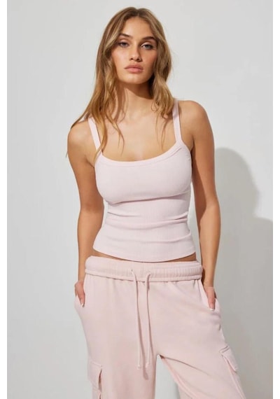 Madmext Pembe Fitilli Görünümlü Askılı Basic Atlet Mg2236 Pembe